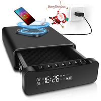 VAULTO™ NightGuard Pro™ — Biometric Fingerprint Gun Safe | 3-in-1 Wireless Charging | Clock + Alarm | Humidity Monitor