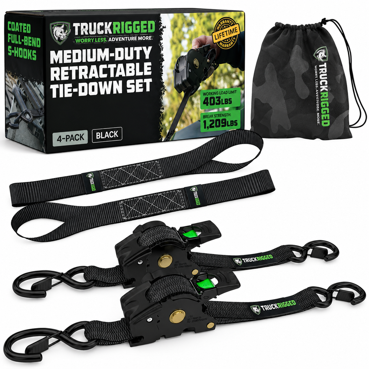 GripHold Pro™ — Heavy-Duty Self-Retracting Ratchet Straps