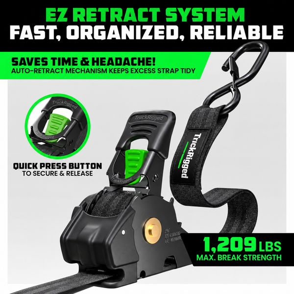 GripHold Pro™ — Heavy-Duty Self-Retracting Ratchet Straps