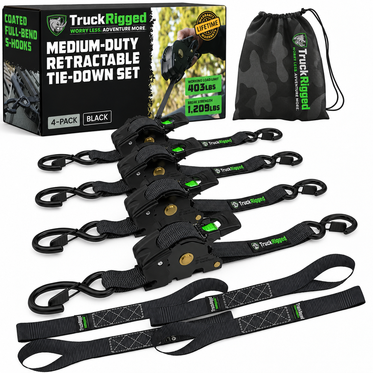 GripHold Pro™ — Heavy-Duty Self-Retracting Ratchet Straps