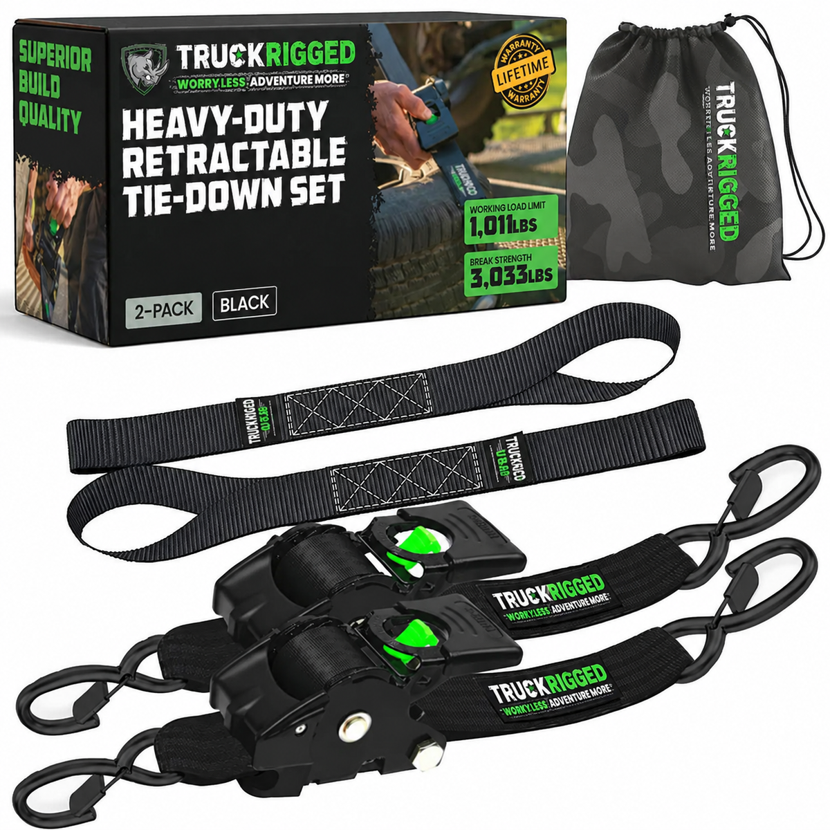 GripHold Pro™ — Heavy-Duty Self-Retracting Ratchet Straps