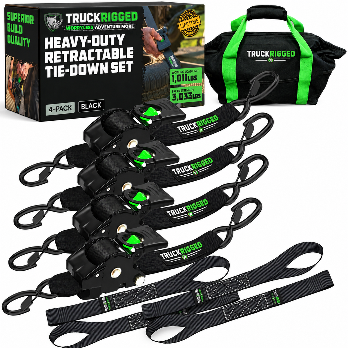 GripHold Pro™ — Heavy-Duty Self-Retracting Ratchet Straps