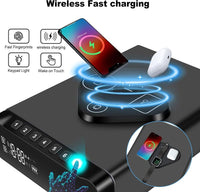VAULTO™ NightGuard Pro™ — Biometric Fingerprint Gun Safe | 3-in-1 Wireless Charging | Clock + Alarm | Humidity Monitor
